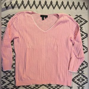 Ralph Lauren 3/4 length sleeve Cable Knit Sweater Pink Small